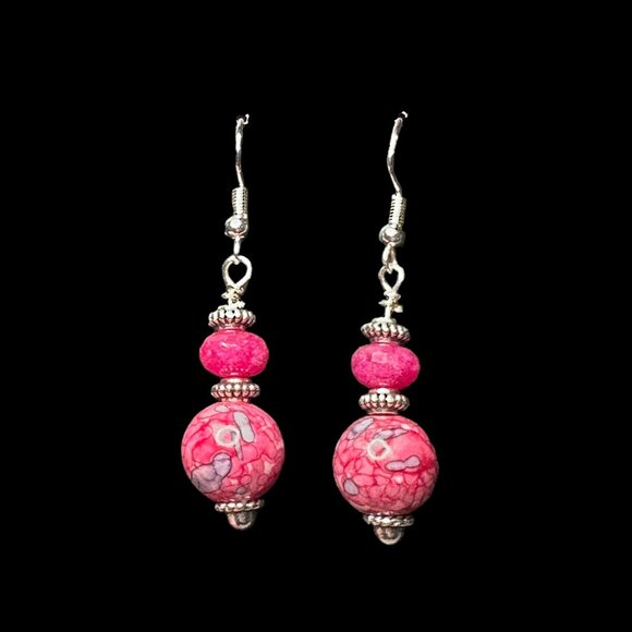 Rain Flower Jade & Faceted Pink Jade Earrings 925 Sterling Silver Ear Wires - Picture 3 of 11